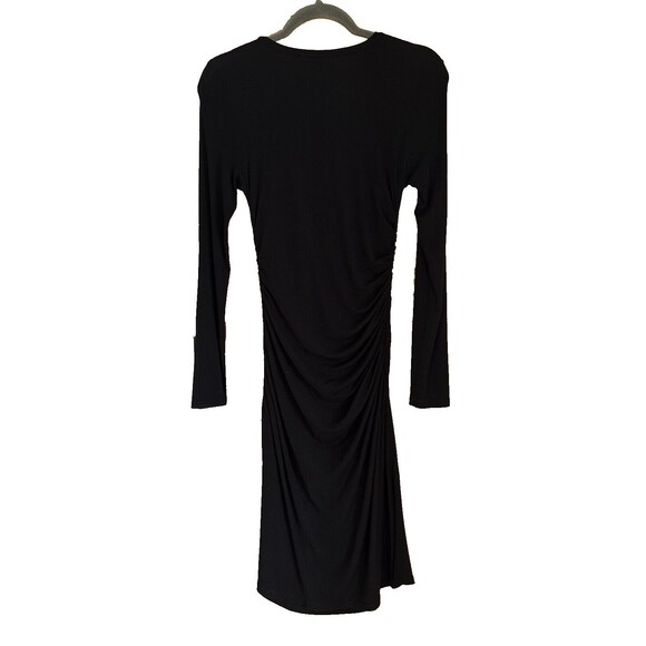 Theory Long Sleeve Round Neck Gathered Ruched Sides Black Jersey Dress Sz M - Picture 8 of 11